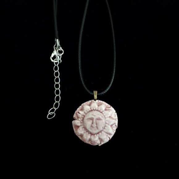 Handmade Ceramic Pink Sun Pendant Necklace, Sol Pendant - Picture 5 of 13